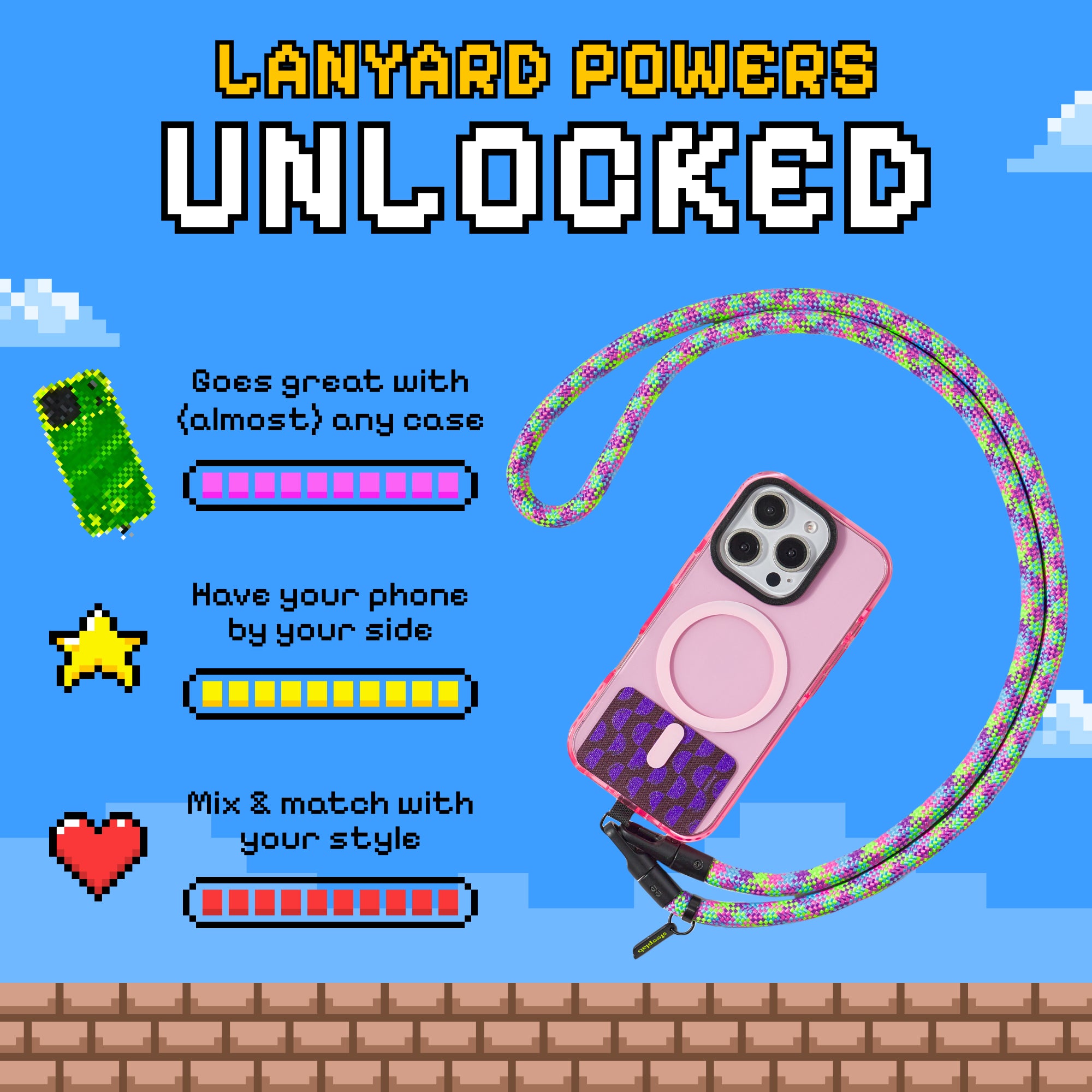 Freehand GoKit - Crossbody Phone Carry Bundle - 8 Bit Roller