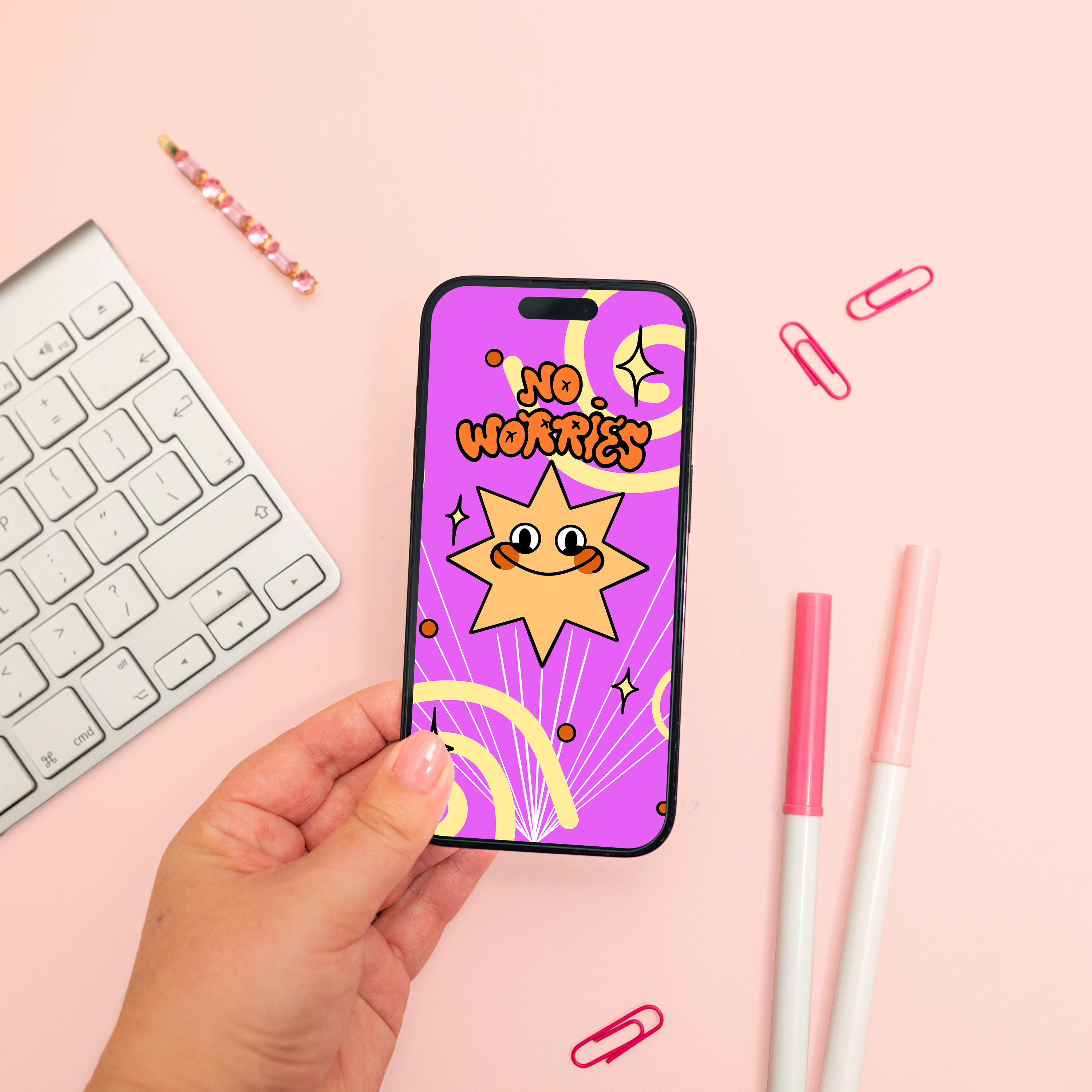 No Worries Digital Wallpaper Pack for iPhone and Android - Instant Screen Refresh