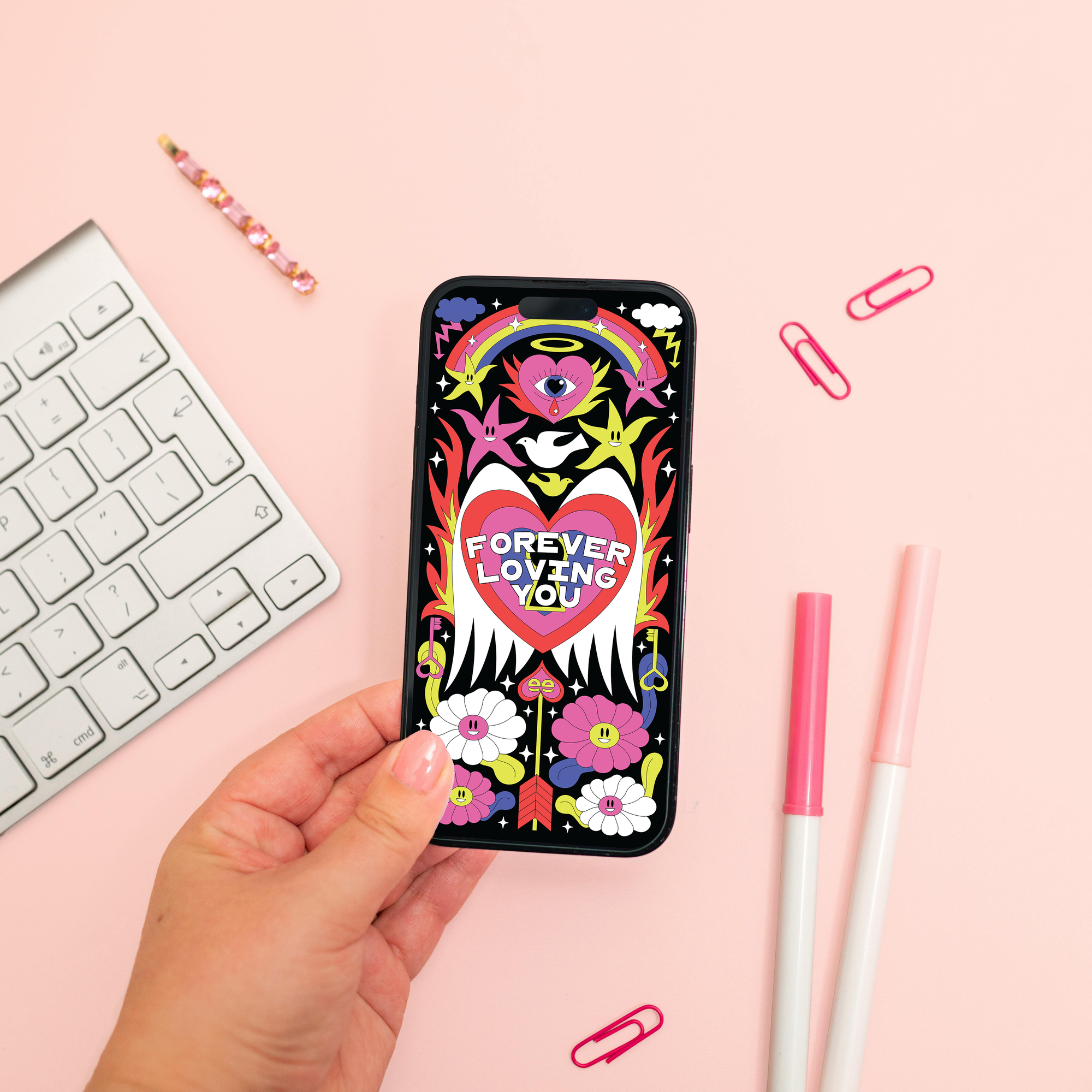 Forever Loving You Digital Wallpaper Pack of 2 for iPhone and Android - Instant Screen Refresh