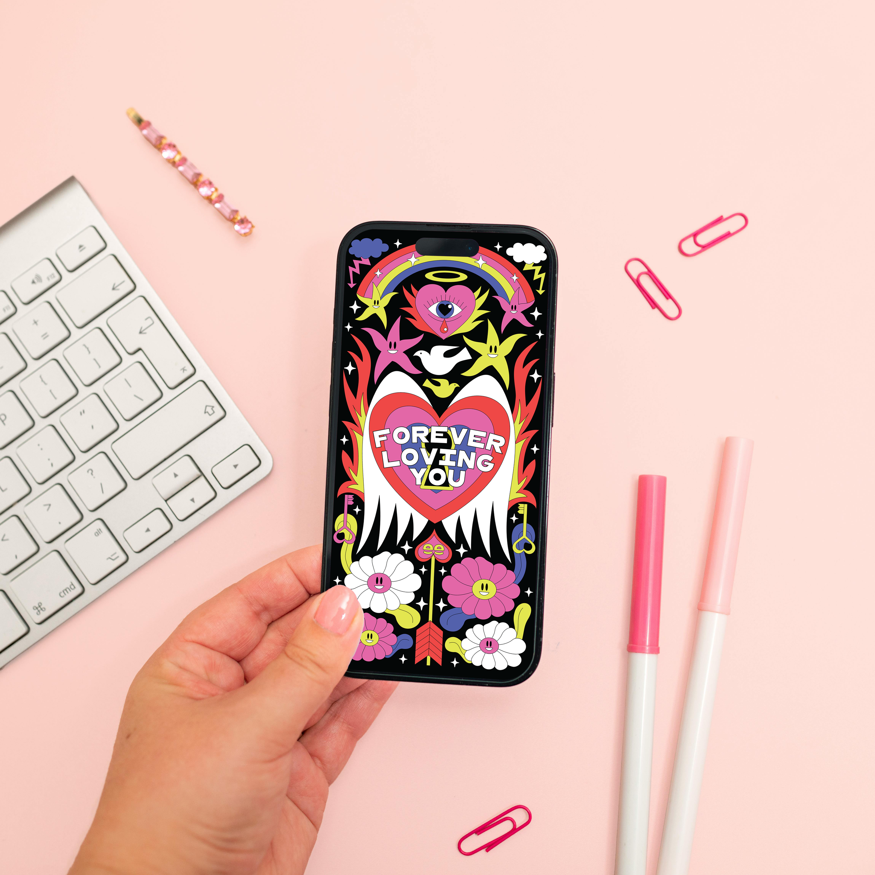 Forever Loving You Digital Wallpaper Pack of 2 for iPhone and Android - Instant Screen Refresh