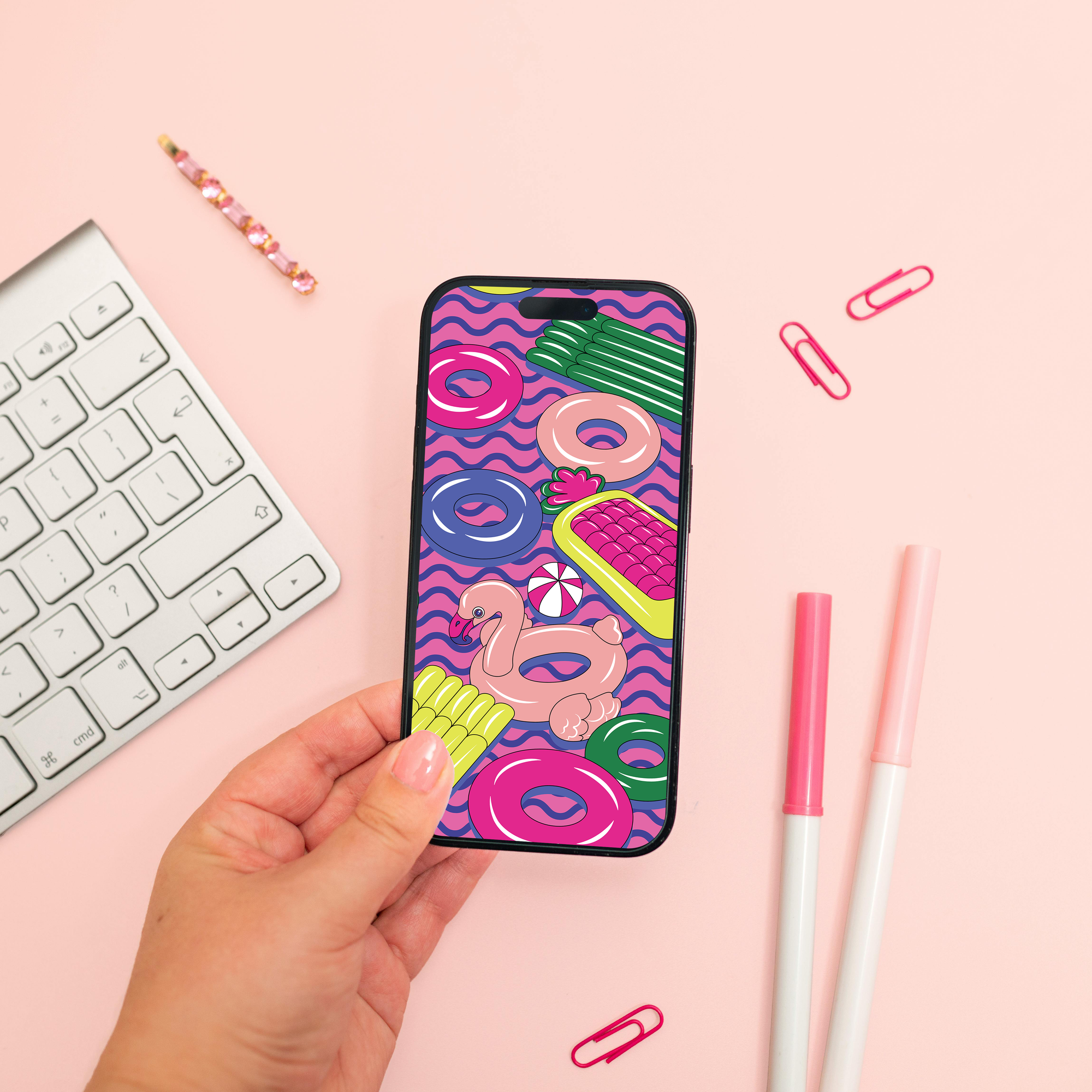 Poolside Digital Wallpaper Pack of 3 for iPhone and Android - Instant Screen Refresh