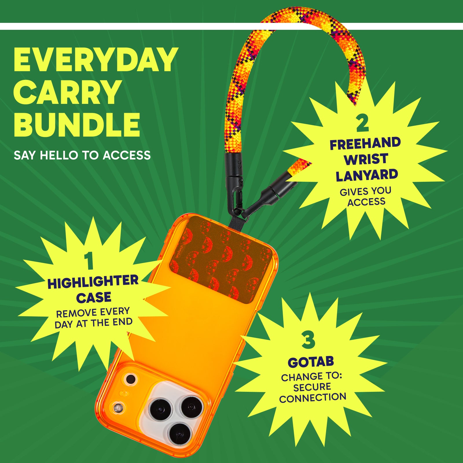Solar Static Highlighter Case + Freehand Wrist Lanyard Bundle - Hands-Free Carry