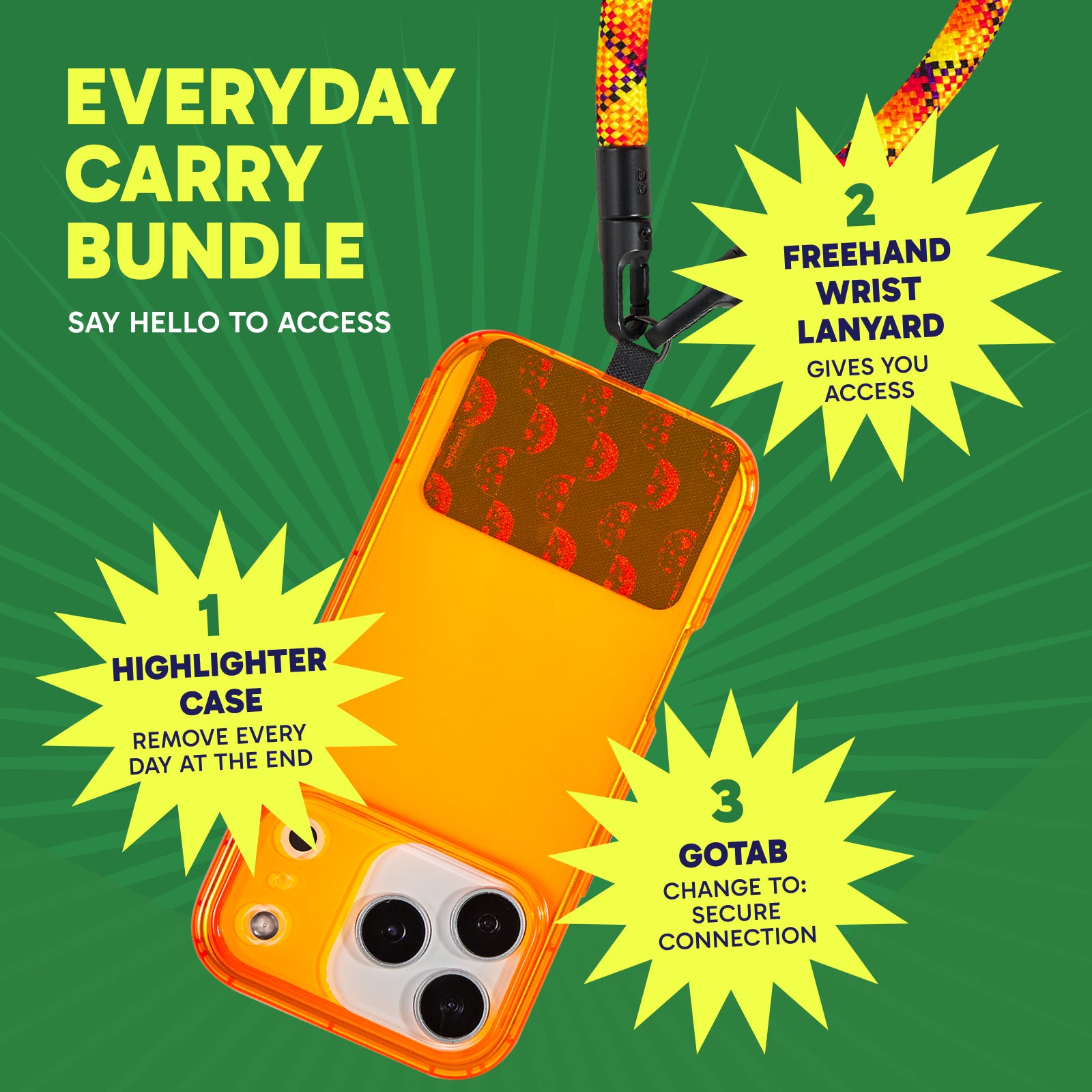 SteepLab Solar Static Highlighter Case + Freehand Crossbody Lanyard Bundle
