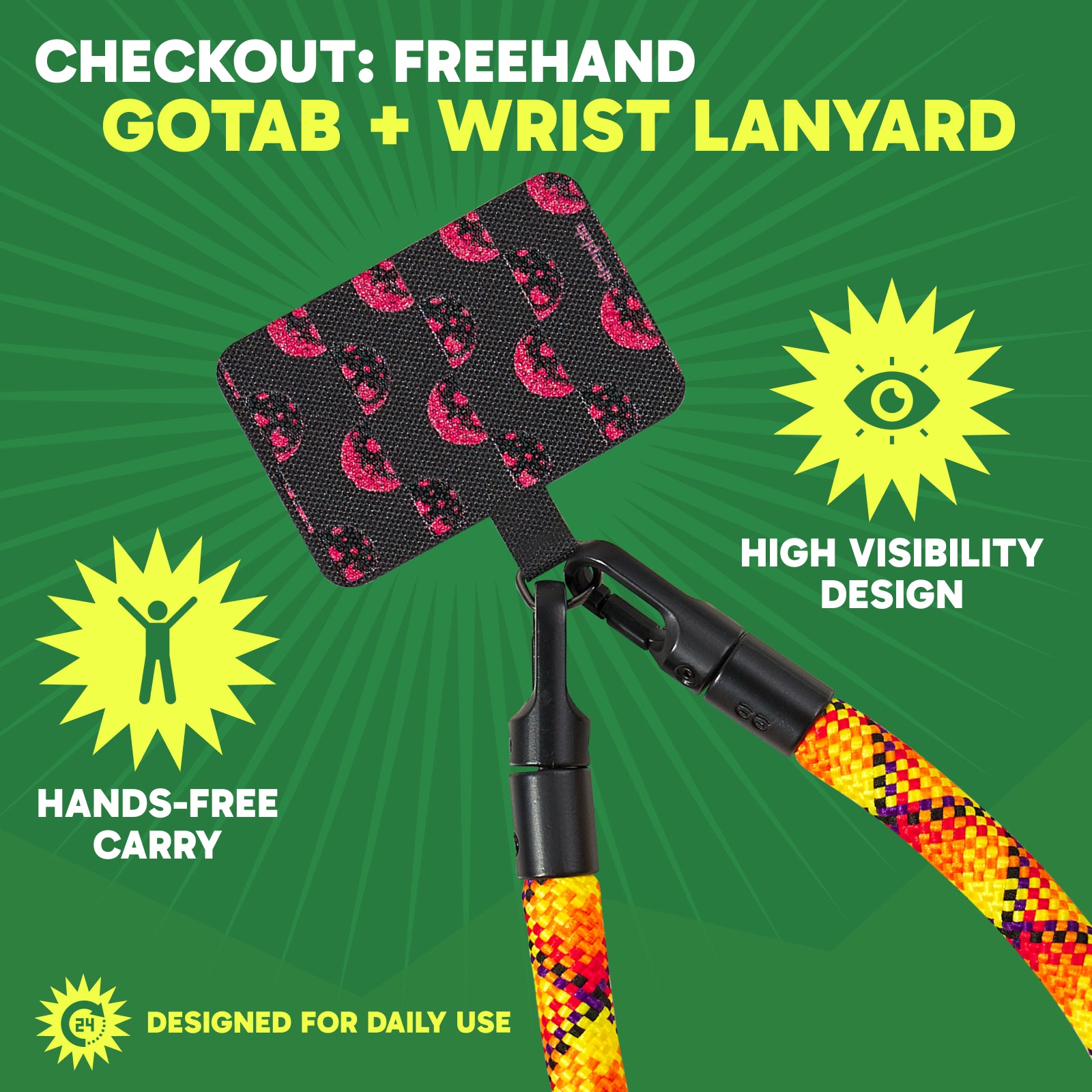 Solar Static Highlighter Case + Freehand Wrist Lanyard Bundle - Hands-Free Carry