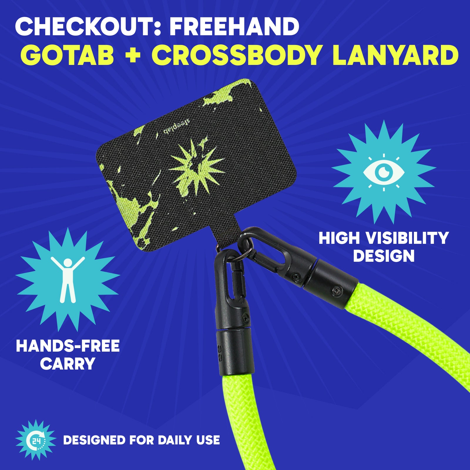 SteepLab Neon Noise Highlighter Case + Freehand Crossbody Lanyard Bundle