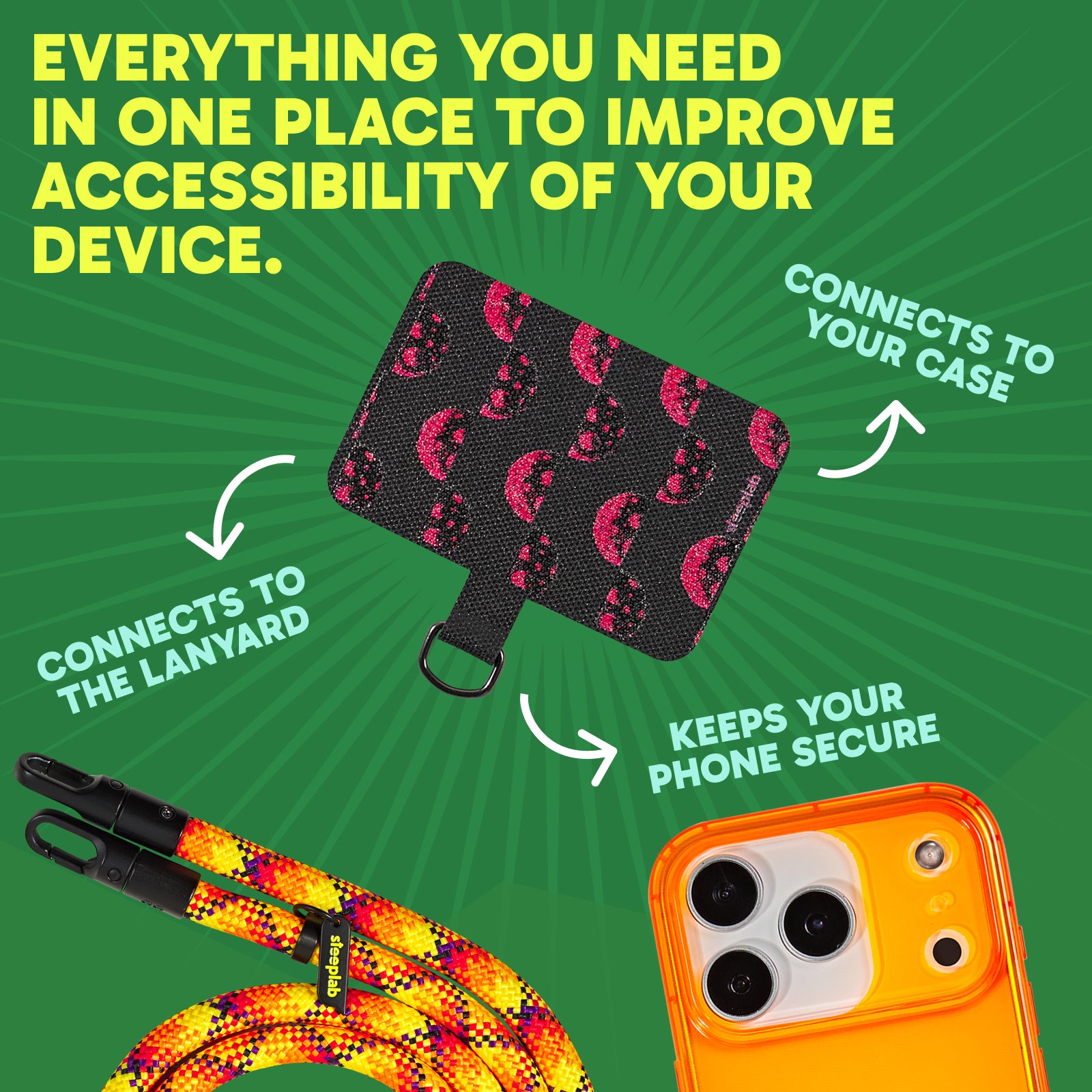 SteepLab Solar Static Highlighter Case + Freehand Crossbody Lanyard Bundle