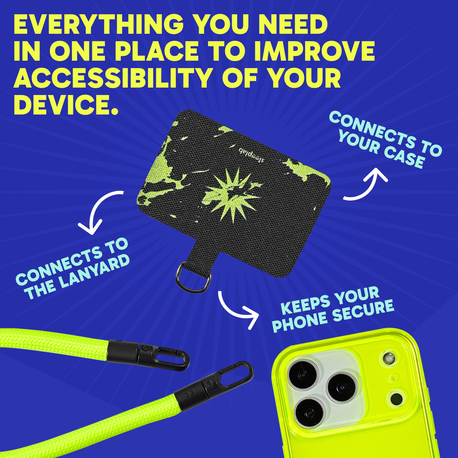 Neon Noise Highlighter Case + Freehand Wrist Lanyard Bundle - Hands-Free Carry