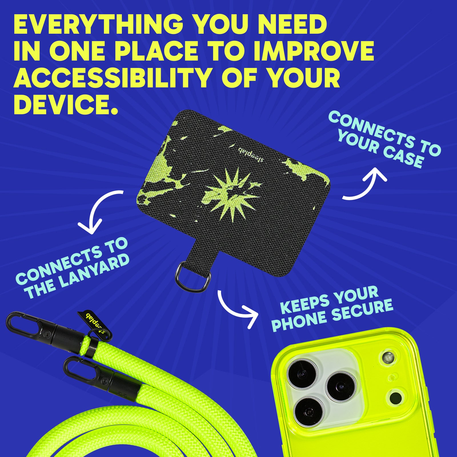 SteepLab Neon Noise Highlighter Case + Freehand Crossbody Lanyard Bundle