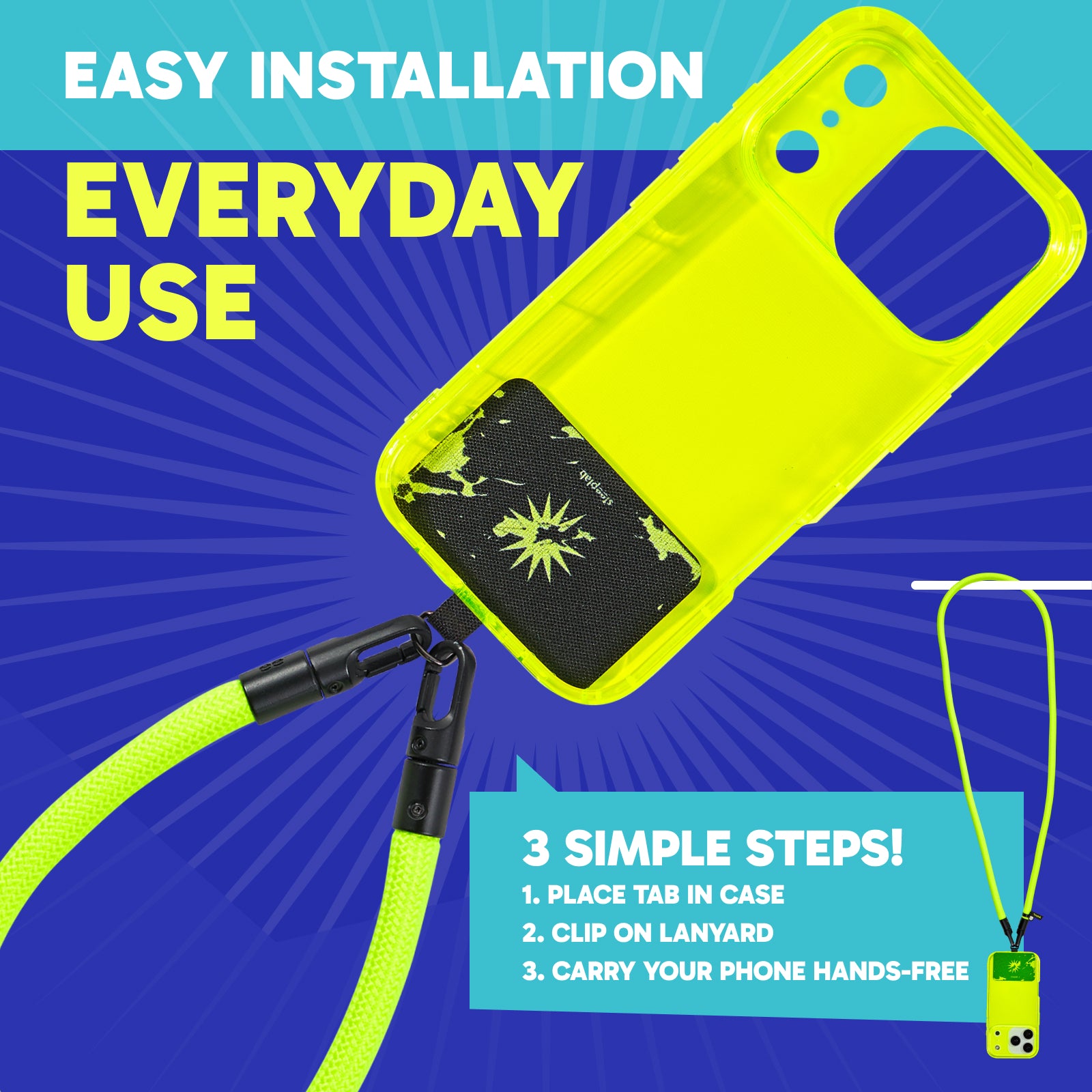 SteepLab Neon Noise Highlighter Case + Freehand Crossbody Lanyard Bundle