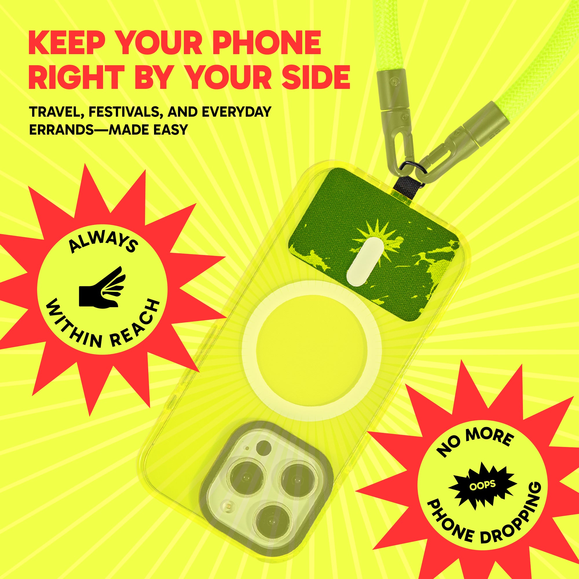 Freehand Neon Burst GoTab - Universal Phone Lanyard Tab (Pack of 2)