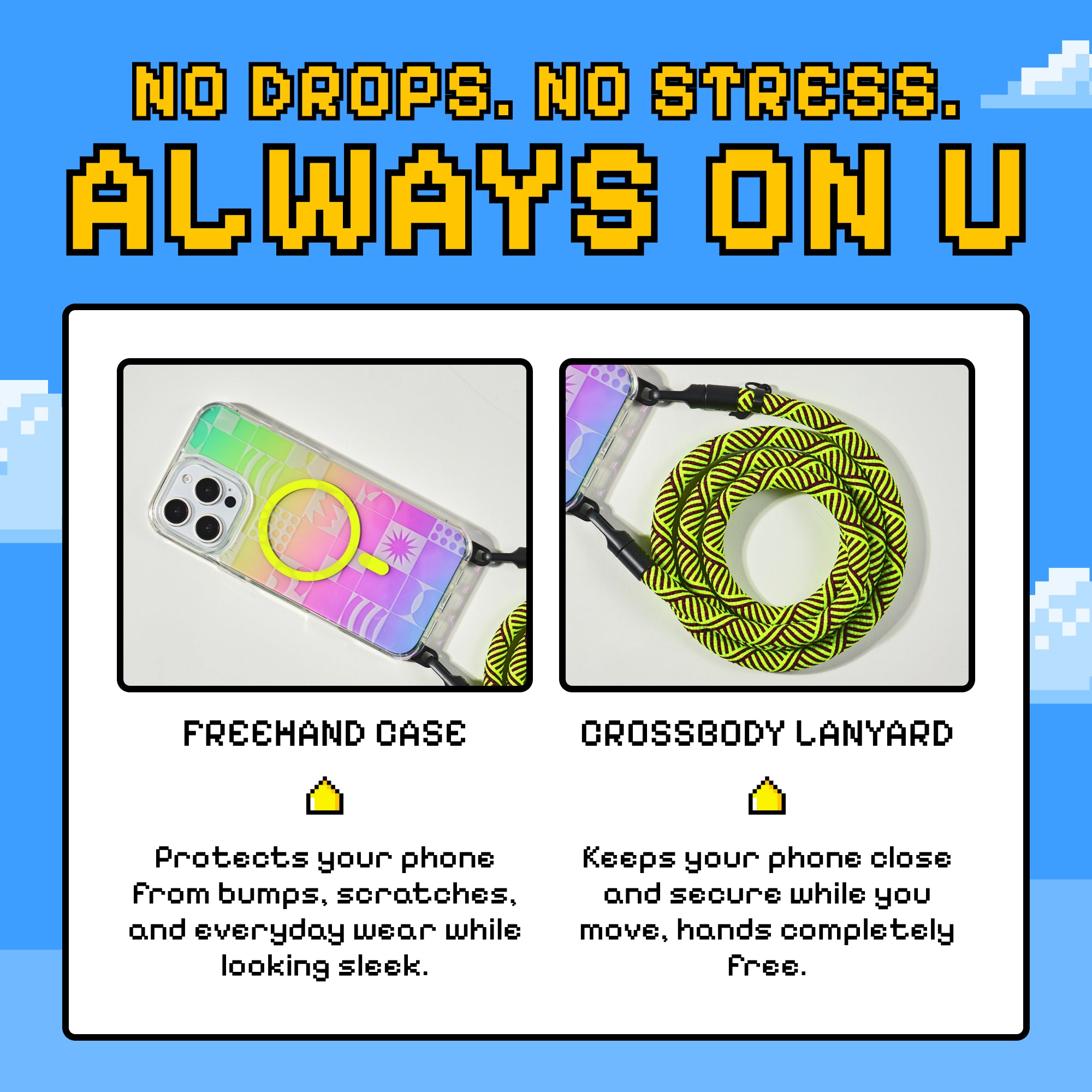 Playstatic - Freehand Case + Crossbody Lanyard Bundle for iPhone 16 Series - Bold Hands-Free Protection