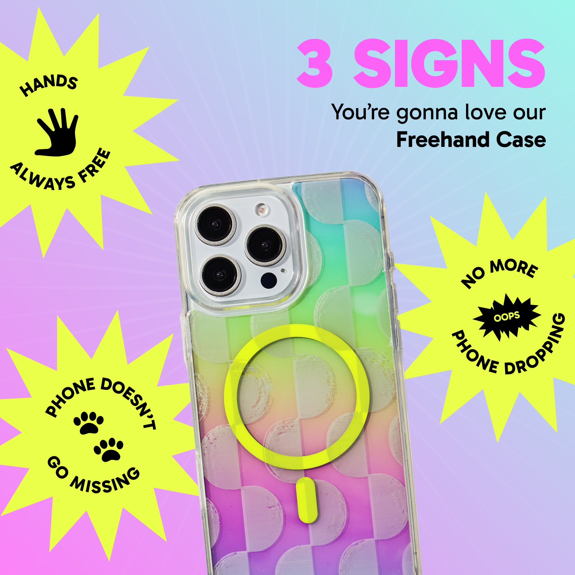 Freehand Bold Frequency Case for iPhone -  MagSafe & Shockproof Protection w EZ Hook